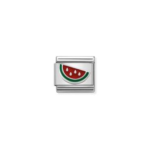 Composable Classic Link Watermelon In Silver And Enamel