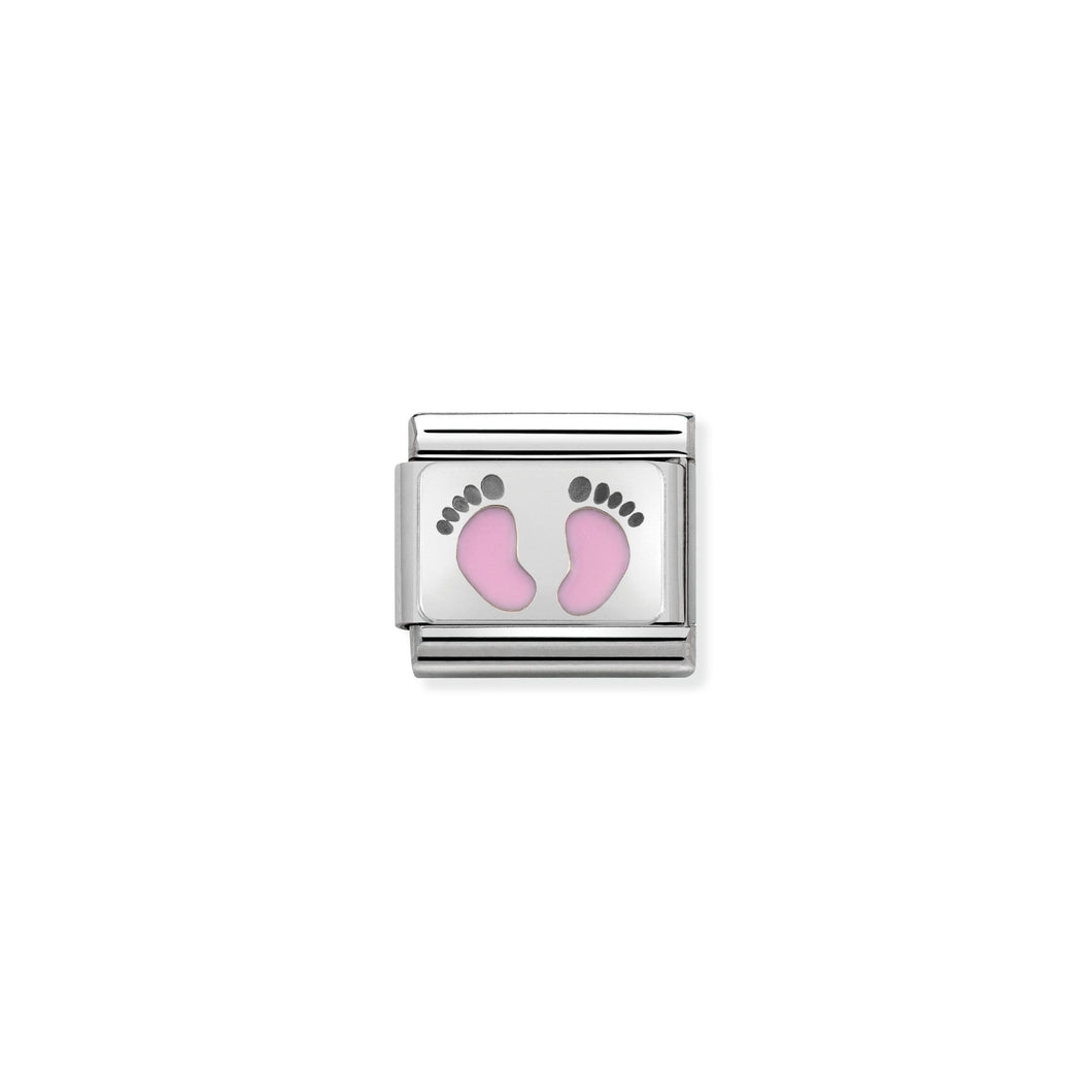 Composable Classic Link Pink Footprints In Silver And Enamel