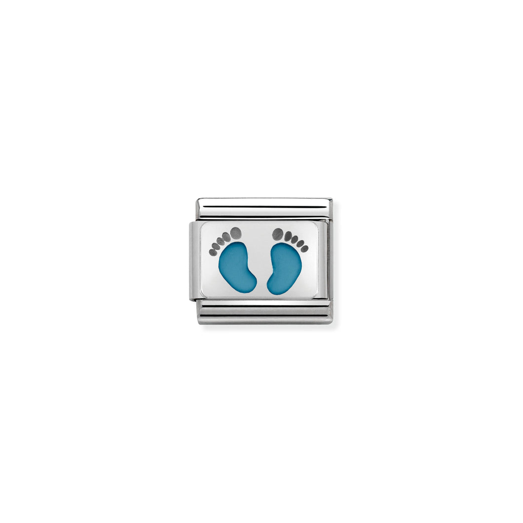 Composable Classic Link Blue Footprints In Silver And Enamel