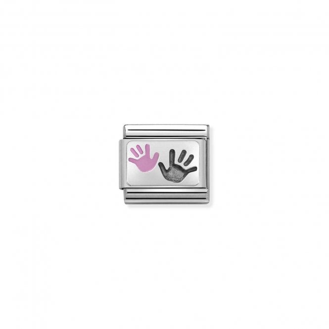 Composable Classic Link Hands Parent-Child Pink In Silver And Enamel