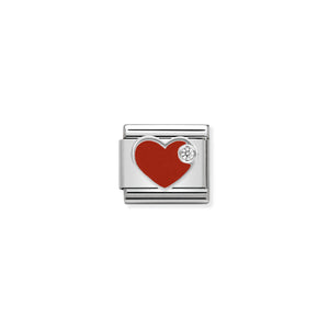 Composable Classic Link Red Heart In Silver And Enamel With Stone