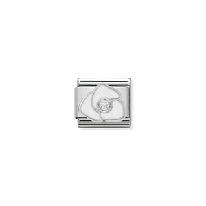 Composable Classic Link White Rose In Silver And Enamel With Stone