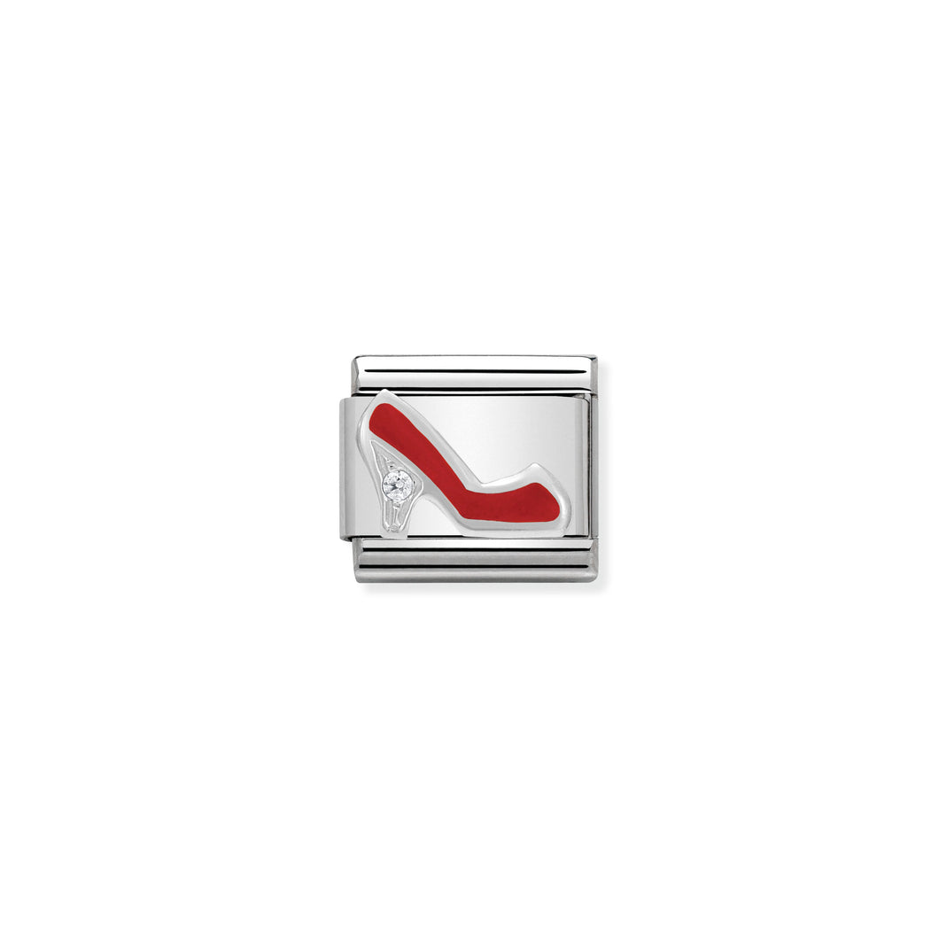 Composable Classic Link Red Stiletto In Silver And Enamel With Stone