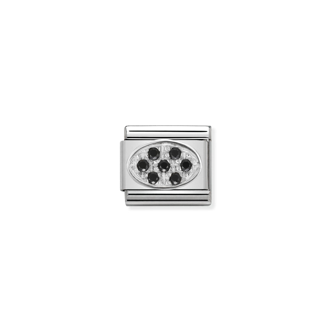 Composable Classic Link Oval Silver Pavé Set With Black Stones