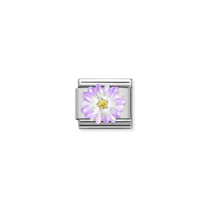 Composable Classic Link Purple Flower In Silver And Enamel With Stone