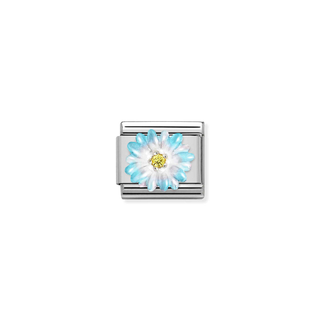 Composable Classic Link Light Blue Flower In Silver And Enamel With Stone