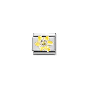 Composable Classic Link Narcissus Yellow Flower In Silver And Enamel With Stone