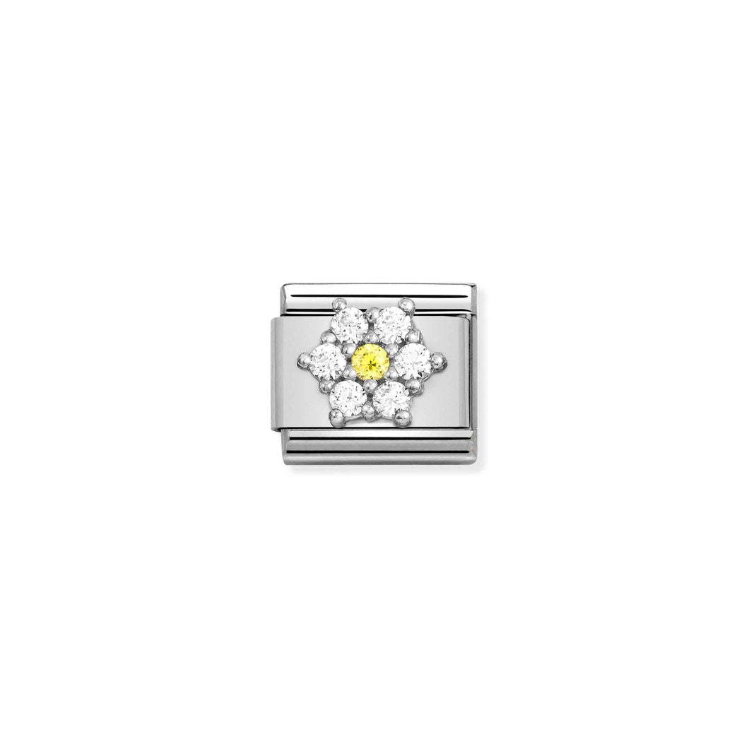 Composable Classic Link Flower In Silver With Clear And Yellow Stones