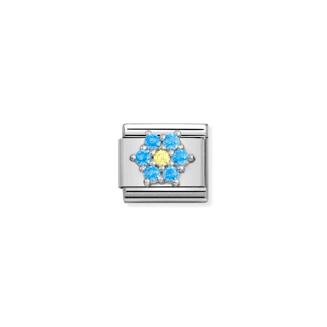 Composable Classic Link Flower In Silver With Light Blue And Yellow Stones
