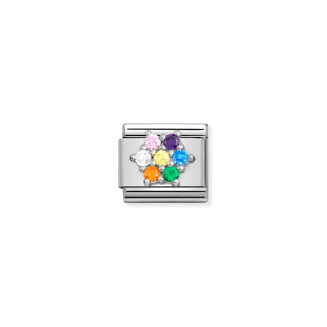 Composable Classic Link Flower In Silver With Rainbow Stones