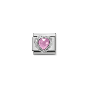 Composable Classic Link Silver With Heart-Shaped Faceted Pink Stone