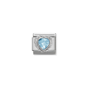 Composable Classic Link Silver With Heart-Shaped Faceted Light Blue Stone