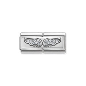 Composable Classic Double Link Silver Angel Wings With Stones