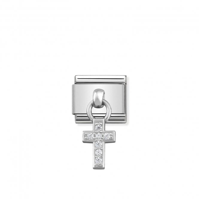 Composable Classic Link Silver Pendant Cross Symbol With Stones