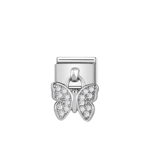 Composable Classic Link Silver Pendant Butterfly Symbol With Stones
