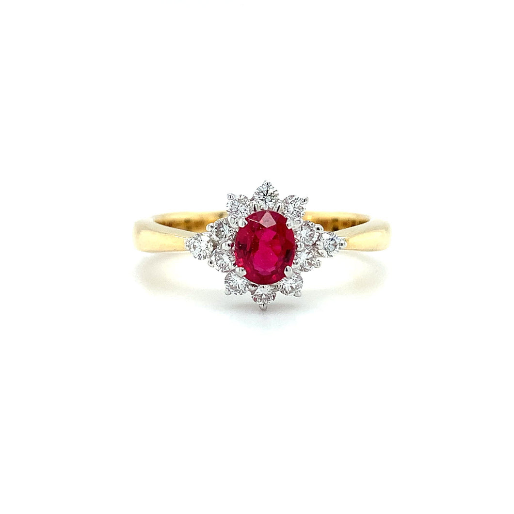 18ct Yellow Gold Ruby And Diamond Cluster Ring