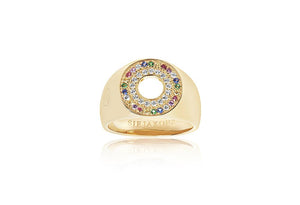 Signet Ring Valiano - 18K Gold Plated With Multicoloured Zirconia