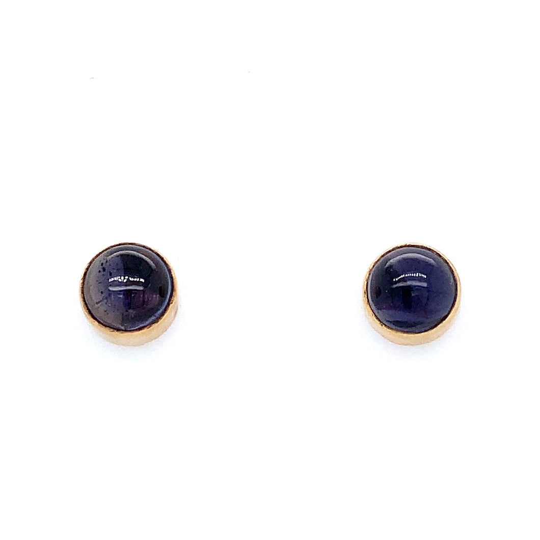 9ct Yellow Gold Round Cabochon Iolite Earrings