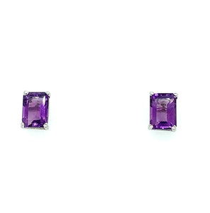 18ct White Gold Rectangular Faceted Amethyst In Claw Setting