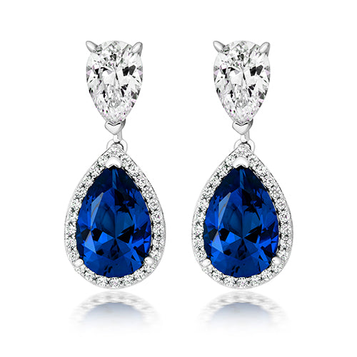 Double Drop Halo Style Earrings With Cubic Zirconia