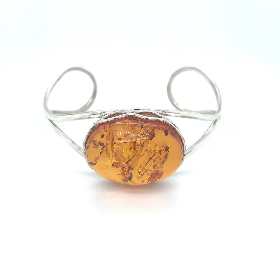 Sterling Silver And Amber Cuff Bangle