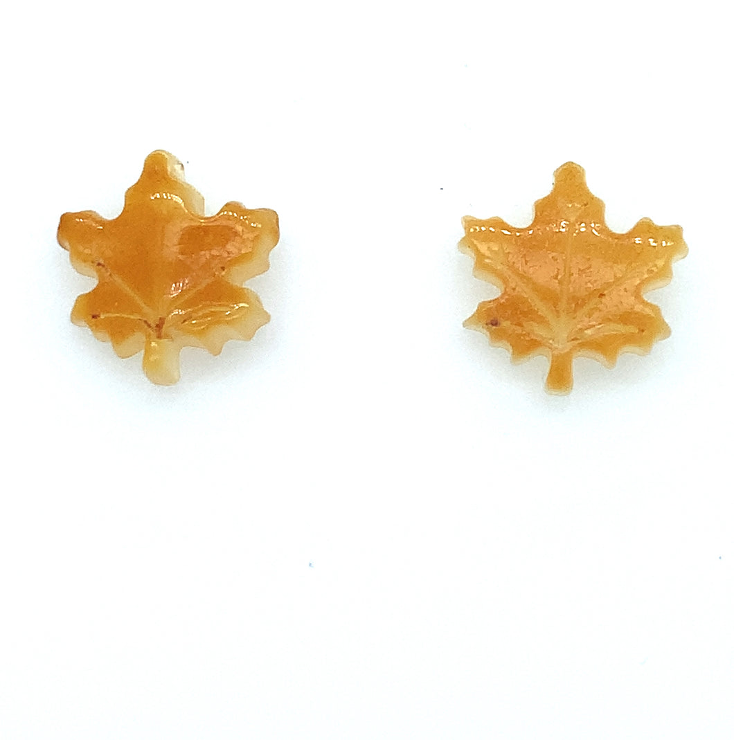 Maple Leaf Opaque Butterscotch Amber Stud Earrings