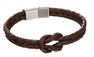Double Row Knot Brown Leather Bracelet