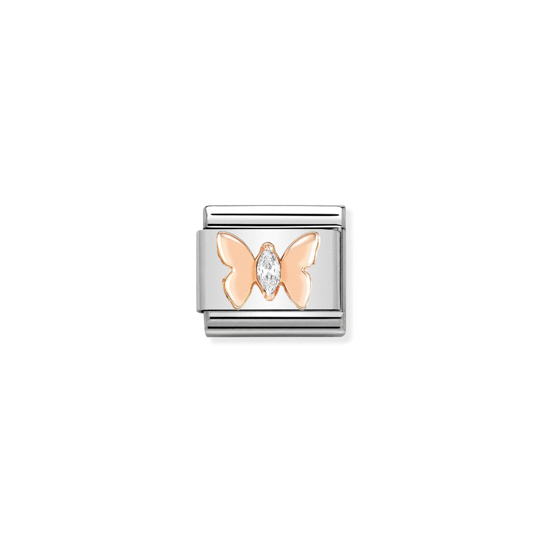 Composable Classic Link Bonded Rose Gold Butterfly With Stone