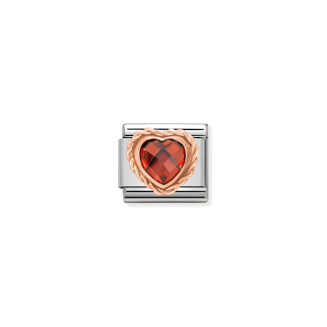 Composable Classic Link Bonded Rose Gold Heart And Red Stone
