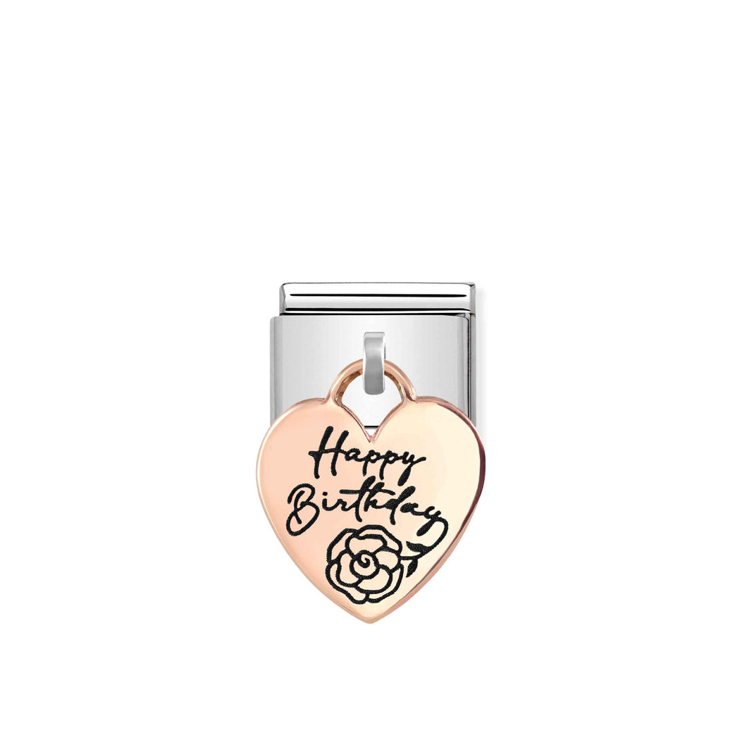 Composable Classic Link Bonded Rose Gold Heart Pendant Happy Birthday