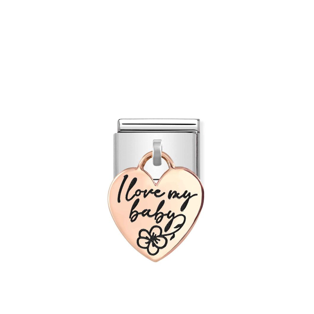 Composable Classic Link Bonded Rose Gold Heart Pendant I Love My Baby