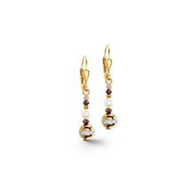 Load image into Gallery viewer, Earrings Ball Small Gemstones &amp; Crystal Pearls Brown-Gold
