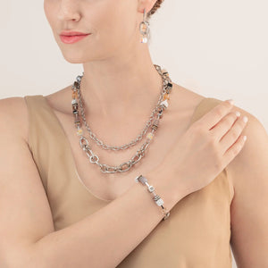 Bracelet GeoCUBE® Statement Precious Chunky Chain Multi-Wear Grey-Beige