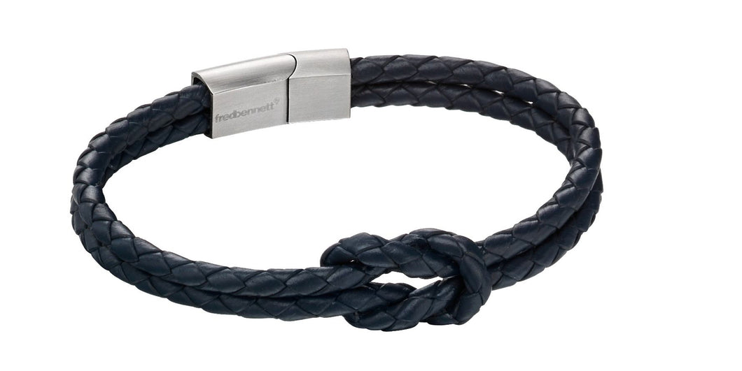 Double Row Knot Blue Leather Bracelet