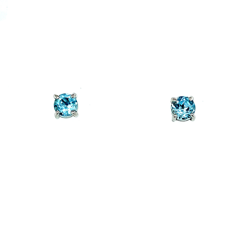 9ct White Gold Round Faceted Aquamarine Earrings
