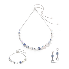 Load image into Gallery viewer, GeoCUBE® Precious &amp; Slider Closure Necklace Silver-Blue
