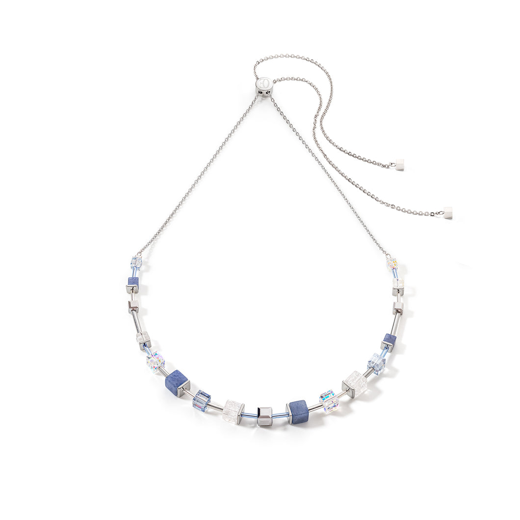 GeoCUBE® Precious & Slider Closure Necklace Silver-Blue