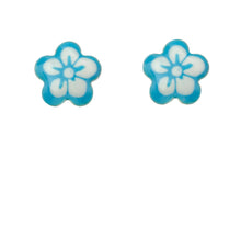 Load image into Gallery viewer, White And Blue Enamel Flower Stud Earrings
