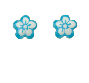 White And Blue Enamel Flower Stud Earrings