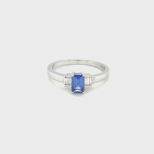 Load and play video in Gallery viewer, 9ct White Gold Tanzanite And Diamond Three Stone Ring

