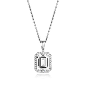 Halo Style 10x8mm Emerald Cut Pendant With Bale And Run Through Chain