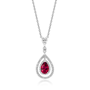 Multi-Halo Pendant With Red Pear Shape Cubic Zirconia