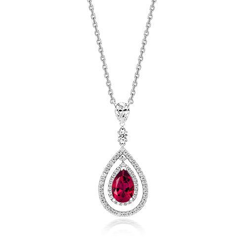 Multi-Halo Pendant With Red Pear Shape Cubic Zirconia