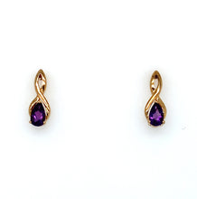 Load image into Gallery viewer, 9ct Yellow Gold Twist With Pear Shape Amethyst Earrings
