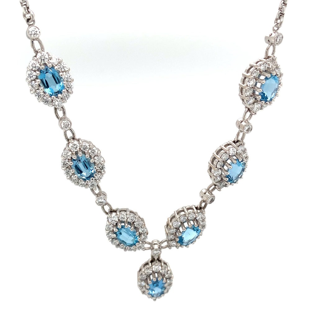 18ct White Gold Aquamarine And Diamond Necklet