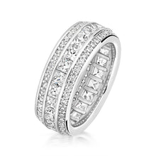 Load image into Gallery viewer, Three Row Eternity Princess Cut Centre And Round Stone Sides
