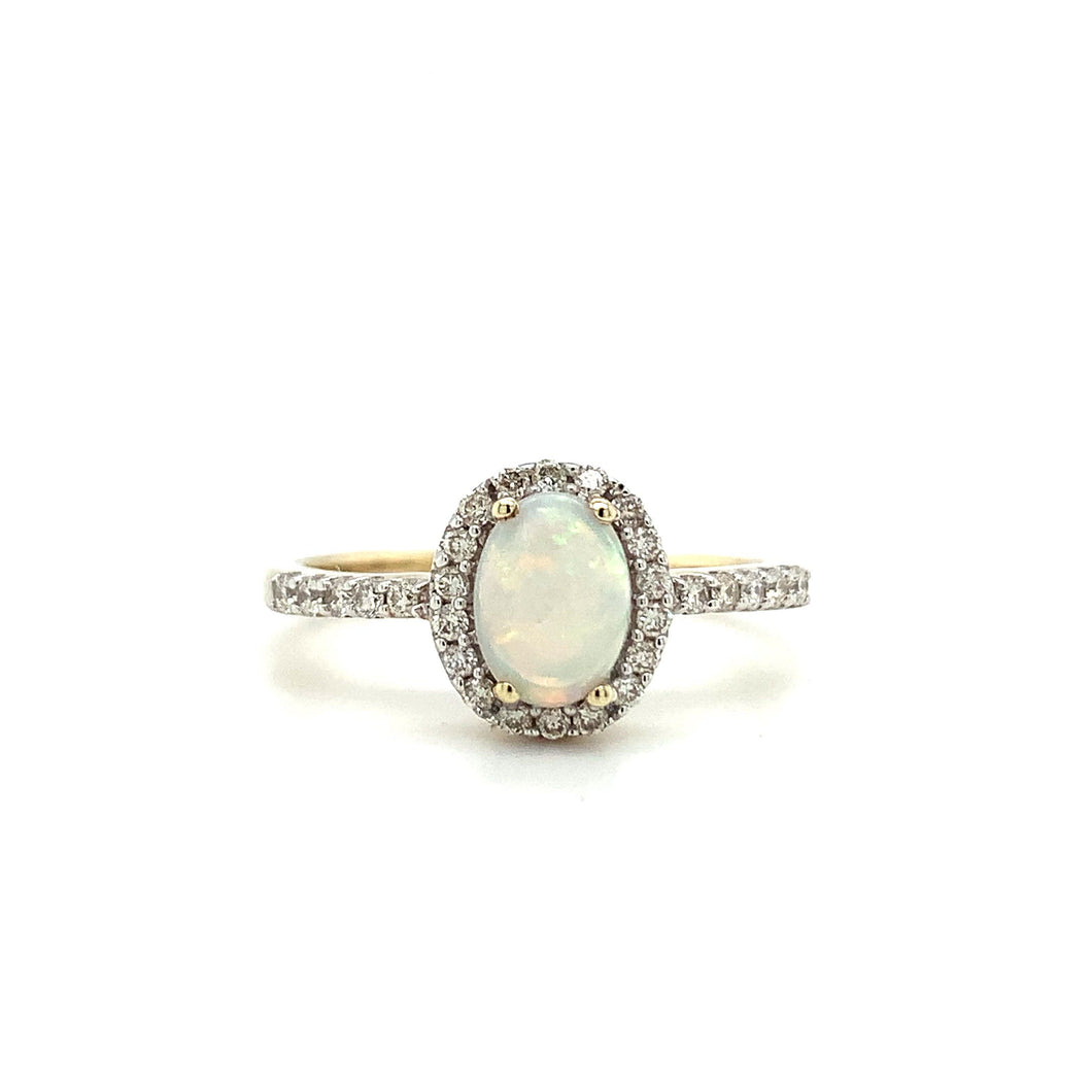 9ct Yellow Gold Oval Opal And Diamond Cluster Ring