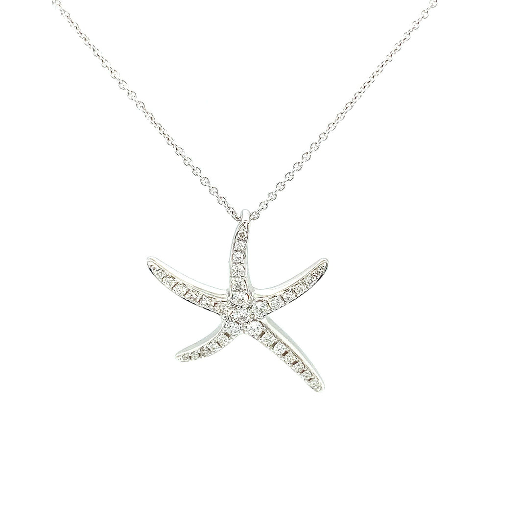 18ct White Gold Star Fish Diamond Pendant On Chain