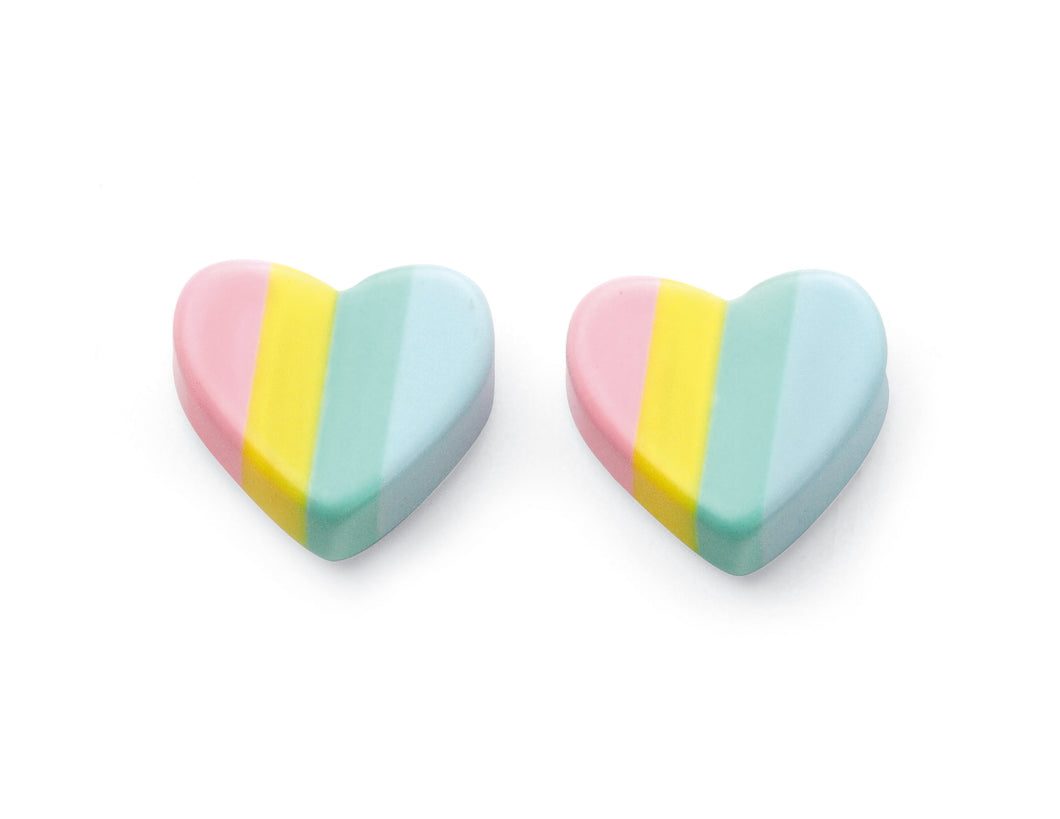 Multi Pastel Resin Heart Stud Earrings