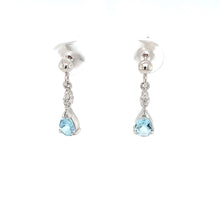 Load and play video in Gallery viewer, 9ct White Gold Pear Shaped Aquamarine And Diamonds Drop Earrings
